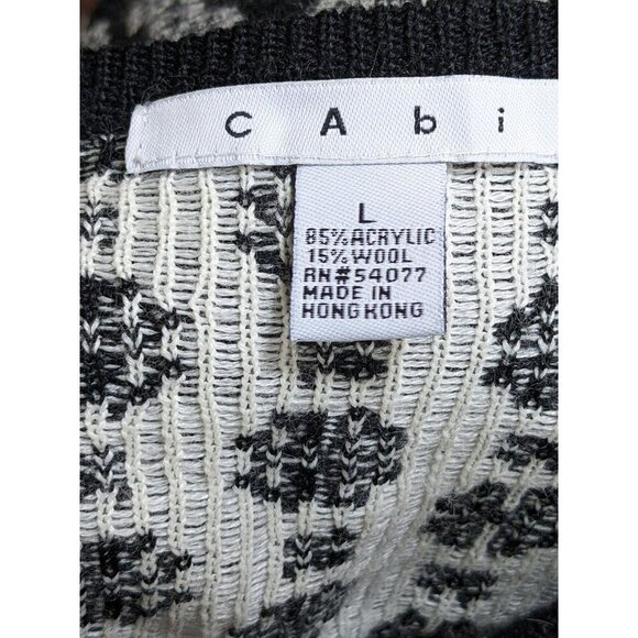Vintage Cabi Cardigan Sweater Wool Blend Womens Large Black White Floral Button - Picture 6 of 6
